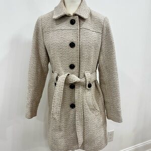 Liz Claiborne Outerwear Wool Blend Belted Coat Cream Color Womens Size PL